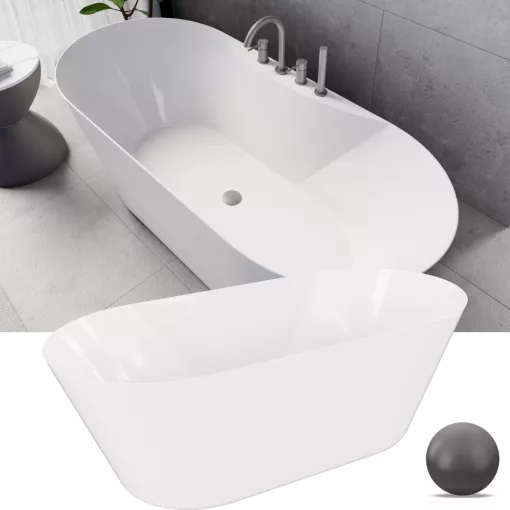 HD Mood White 170x70 ovális térben álló akril kád szürke click-clack leeresztővel