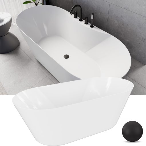 HD Mood White 170x70 ovális térben álló akril kád matt fekete click-clack leeresztővel