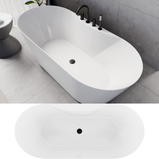 HD Mood White 170x70 ovális térben álló akril kád matt fekete click-clack leeresztővel