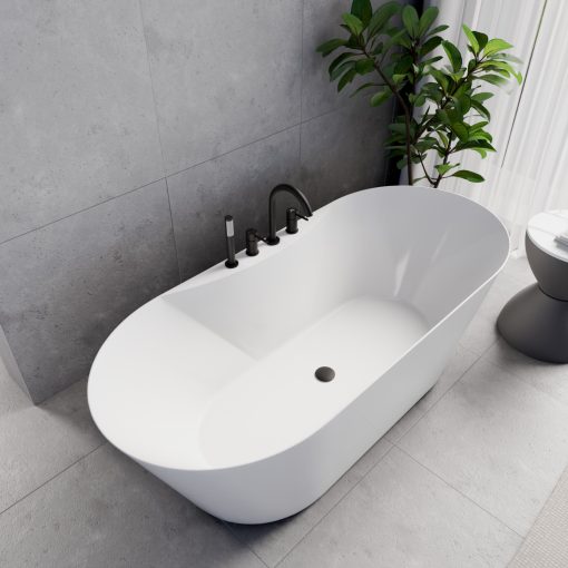 HD Mood White 170x70 ovális térben álló akril kád matt fekete click-clack leeresztővel