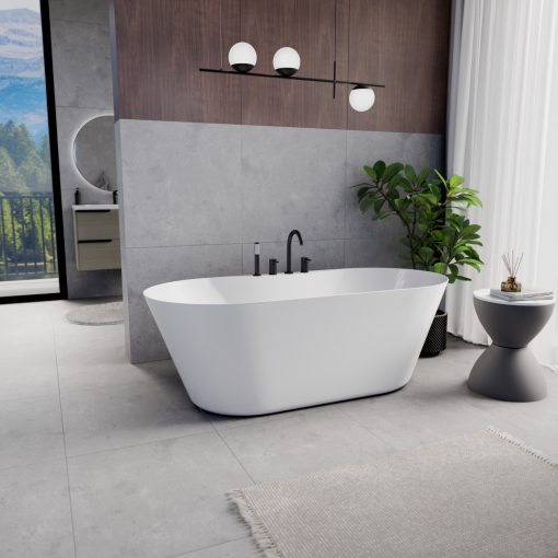 HD Mood White 170x70 ovális térben álló akril kád matt fekete click-clack leeresztővel