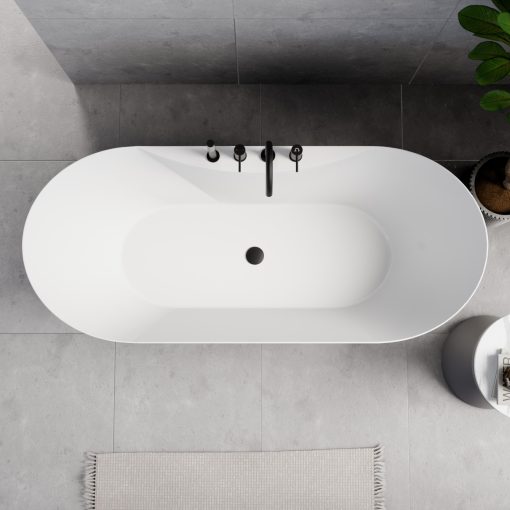 HD Mood White 170x70 ovális térben álló akril kád matt fekete click-clack leeresztővel