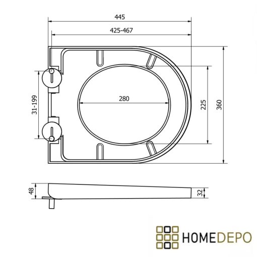 HD Compact "A" Glossy White WC tető fényes króm zsanérral