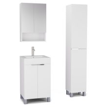 HD Paris Matt White 50 komplett fürdőszoba bútor szett álló mosdószekrénnyel, fényes króm elemekkel, fényes fehér slim mosdóval, tükrös szekrénnyel és magasszekrénnyel