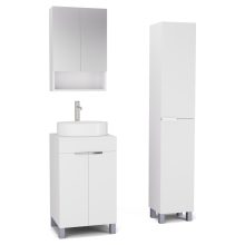 HD Paris Matt White 50 komplett fürdőszoba bútor szett álló mosdószekrénnyel, fényes króm elemekkel, matt fehér mosdópulttal, tükrös szekrénnyel és magasszekrénnyel