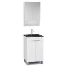 HD Paris Matt White 50 komplett fürdőszoba bútor álló mosdószekrénnyel, szálcsiszolt króm elemekkel, matt fekete slim mosdóval és tükrös szekrénnyel