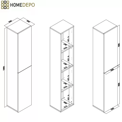 HD Paris Matt White 50 komplett fürdőszoba bútor szett álló mosdószekrénnyel, szálcsiszolt króm elemekkel, matt fekete slim mosdóval, tükrös szekrénnyel és magasszekrénnyel