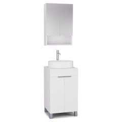   HD Paris Matt White 50 komplett fürdőszoba bútor álló mosdószekrénnyel, szálcsiszolt króm elemekkel, matt fehér mosdópulttal és tükrös szekrénnyel