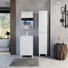 HD Paris Matt White 50 komplett fürdőszoba bútor álló mosdószekrénnyel, matt fehér elemekkel, fényes fehér slim mosdóval és tükrös szekrénnyel