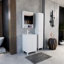 HD Paris Matt White 50 komplett fürdőszoba bútor álló mosdószekrénnyel, matt fehér elemekkel, fényes fehér slim mosdóval és tükrös szekrénnyel