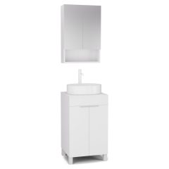   HD Paris Matt White 50 komplett fürdőszoba bútor álló mosdószekrénnyel, matt fehér elemekkel, matt fehér mosdópulttal és tükrös szekrénnyel