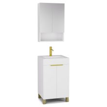HD Paris Matt White 50 komplett fürdőszoba bútor álló mosdószekrénnyel, szálcsiszolt arany elemekkel, fényes fehér slim mosdóval és tükrös szekrénnyel