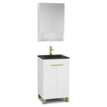 HD Paris Matt White 50 komplett fürdőszoba bútor álló mosdószekrénnyel, szálcsiszolt arany elemekkel, matt fekete slim mosdóval és tükrös szekrénnyel