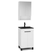 HD Paris Matt White 50 komplett fürdőszoba bútor álló mosdószekrénnyel, matt fekete elemekkel, matt fekete slim mosdóval és tükrös szekrénnyel