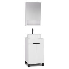 HD Paris Matt White 50 komplett fürdőszoba bútor álló mosdószekrénnyel, matt fekete elemekkel, matt fehér mosdópulttal és tükrös szekrénnyel