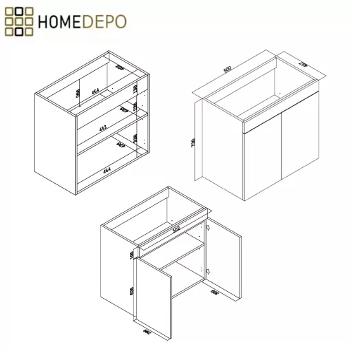 HD Paris Oak 50 komplett fürdőszoba bútor álló mosdószekrénnyel, matt fehér elemekkel, matt fekete slim mosdóval és tükrös szekrénnyel