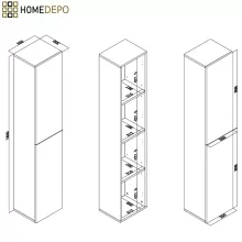 HD Paris Oak 50 komplett fürdőszoba bútor szett álló mosdószekrénnyel, matt fekete elemekkel, matt fekete slim mosdóval, tükrös szekrénnyel és magasszekrénnyel