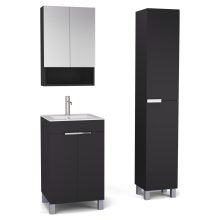 HD Paris Matt Black 50 komplett fürdőszoba bútor szett álló mosdószekrénnyel, fényes króm elemekkel, fényes fehér slim mosdóval, tükrös szekrénnyel és magasszekrénnyel