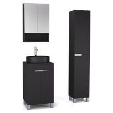 HD Paris Matt Black 50 komplett fürdőszoba bútor szett álló mosdószekrénnyel, fényes króm elemekkel, fekete mosdópulttal, tükrös szekrénnyel és magasszekrénnyel