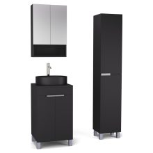 HD Paris Matt Black 50 komplett fürdőszoba bútor szett álló mosdószekrénnyel, szálcsiszolt króm elemekkel, fekete mosdópulttal, tükrös szekrénnyel és magasszekrénnyel