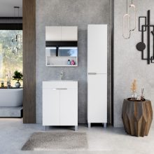 HD Paris Matt White 60 komplett fürdőszoba bútor álló mosdószekrénnyel, fényes króm elemekkel, fényes fehér slim mosdóval és tükrös szekrénnyel