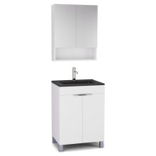 HD Paris Matt White 60 komplett fürdőszoba bútor álló mosdószekrénnyel, fényes króm elemekkel, matt fekete slim mosdóval és tükrös szekrénnyel