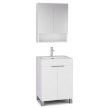 HD Paris Matt White 60 komplett fürdőszoba bútor álló mosdószekrénnyel, szálcsiszolt króm elemekkel, fényes fehér slim mosdóval és tükrös szekrénnyel