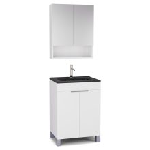 HD Paris Matt White 60 komplett fürdőszoba bútor álló mosdószekrénnyel, szálcsiszolt króm elemekkel, matt fekete slim mosdóval és tükrös szekrénnyel