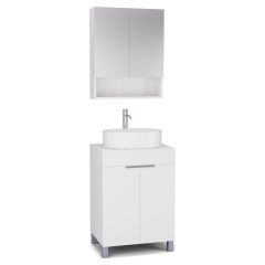   HD Paris Matt White 60 komplett fürdőszoba bútor álló mosdószekrénnyel, szálcsiszolt króm elemekkel, matt fehér mosdópulttal és tükrös szekrénnyel