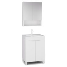 HD Paris Matt White 60 komplett fürdőszoba bútor álló mosdószekrénnyel, matt fehér elemekkel, fényes fehér slim mosdóval és tükrös szekrénnyel