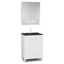 HD Paris Matt White 60 komplett fürdőszoba bútor álló mosdószekrénnyel, matt fehér elemekkel, matt fekete slim mosdóval és tükrös szekrénnyel