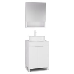   HD Paris Matt White 60 komplett fürdőszoba bútor álló mosdószekrénnyel, matt fehér elemekkel, matt fehér mosdópulttal és tükrös szekrénnyel