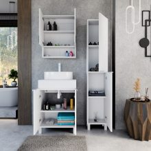 HD Paris Matt White 60 komplett fürdőszoba bútor álló mosdószekrénnyel, matt fehér elemekkel, matt fehér mosdópulttal és tükrös szekrénnyel