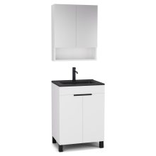 HD Paris Matt White 60 komplett fürdőszoba bútor álló mosdószekrénnyel, matt fekete elemekkel, matt fekete slim mosdóval és tükrös szekrénnyel