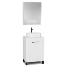 HD Paris Matt White 60 komplett fürdőszoba bútor álló mosdószekrénnyel, matt fekete elemekkel, matt fehér mosdópulttal és tükrös szekrénnyel