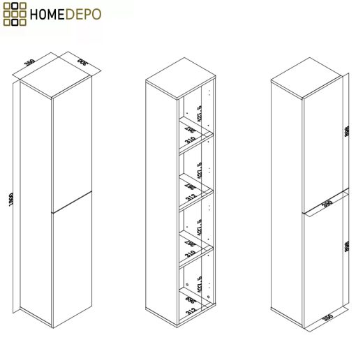 HD Paris Oak 60 komplett fürdőszoba bútor szett álló mosdószekrénnyel, szálcsiszolt króm elemekkel, fényes fehér slim mosdóval, tükrös szekrénnyel és magasszekrénnyel