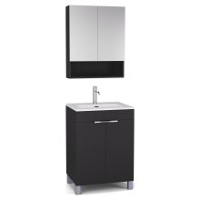 HD Paris Matt Black 60 komplett fürdőszoba bútor álló mosdószekrénnyel, fényes króm elemekkel, fényes fehér slim mosdóval és tükrös szekrénnyel