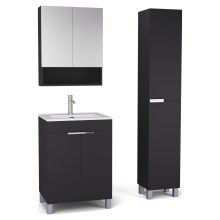 HD Paris Matt Black 60 komplett fürdőszoba bútor szett álló mosdószekrénnyel, fényes króm elemekkel, fényes fehér slim mosdóval, tükrös szekrénnyel és magasszekrénnyel