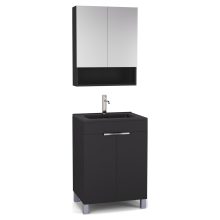 HD Paris Matt Black 60 komplett fürdőszoba bútor álló mosdószekrénnyel, fényes króm elemekkel, matt fekete slim mosdóval és tükrös szekrénnyel