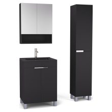 HD Paris Matt Black 60 komplett fürdőszoba bútor szett álló mosdószekrénnyel, fényes króm elemekkel, matt fekete slim mosdóval, tükrös szekrénnyel és magasszekrénnyel