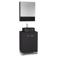 HD Paris Matt Black 60 komplett fürdőszoba bútor álló mosdószekrénnyel, fényes króm elemekkel, fekete mosdópulttal és tükrös szekrénnyel