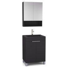 HD Paris Matt Black 60 komplett fürdőszoba bútor álló mosdószekrénnyel, szálcsiszolt króm elemekkel, matt fekete slim mosdóval és tükrös szekrénnyel