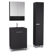 HD Paris Matt Black 60 komplett fürdőszoba bútor szett álló mosdószekrénnyel, szálcsiszolt króm elemekkel, matt fekete slim mosdóval, tükrös szekrénnyel és magasszekrénnyel