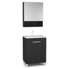 HD Paris Matt Black 60 komplett fürdőszoba bútor álló mosdószekrénnyel, matt fehér elemekkel, fényes fehér slim mosdóval és tükrös szekrénnyel