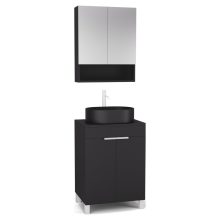 HD Paris Matt Black 60 komplett fürdőszoba bútor álló mosdószekrénnyel, matt fehér elemekkel, fekete mosdópulttal és tükrös szekrénnyel