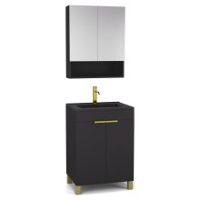 HD Paris Matt Black 60 komplett fürdőszoba bútor álló mosdószekrénnyel, szálcsiszolt arany elemekkel, matt fekete slim mosdóval és tükrös szekrénnyel