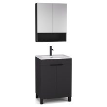 HD Paris Matt Black 60 komplett fürdőszoba bútor álló mosdószekrénnyel, matt fekete elemekkel, fényes fehér slim mosdóval és tükrös szekrénnyel