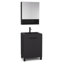 HD Paris Matt Black 60 komplett fürdőszoba bútor álló mosdószekrénnyel, matt fekete elemekkel, matt fekete slim mosdóval és tükrös szekrénnyel