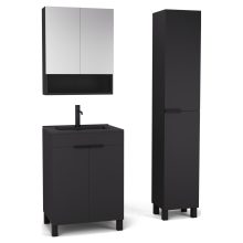 HD Paris Matt Black 60 komplett fürdőszoba bútor szett álló mosdószekrénnyel, matt fekete elemekkel, matt fekete slim mosdóval, tükrös szekrénnyel és magasszekrénnyel