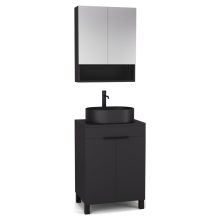 HD Paris Matt Black 60 komplett fürdőszoba bútor álló mosdószekrénnyel, matt fekete elemekkel, fekete mosdópulttal és tükrös szekrénnyel